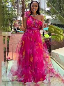 Summer New European And American Women's Clothing Fashion Printing V-Neck Sleeveless Light Luxury Heavy Industry Dress - Hồng - Xem 1
