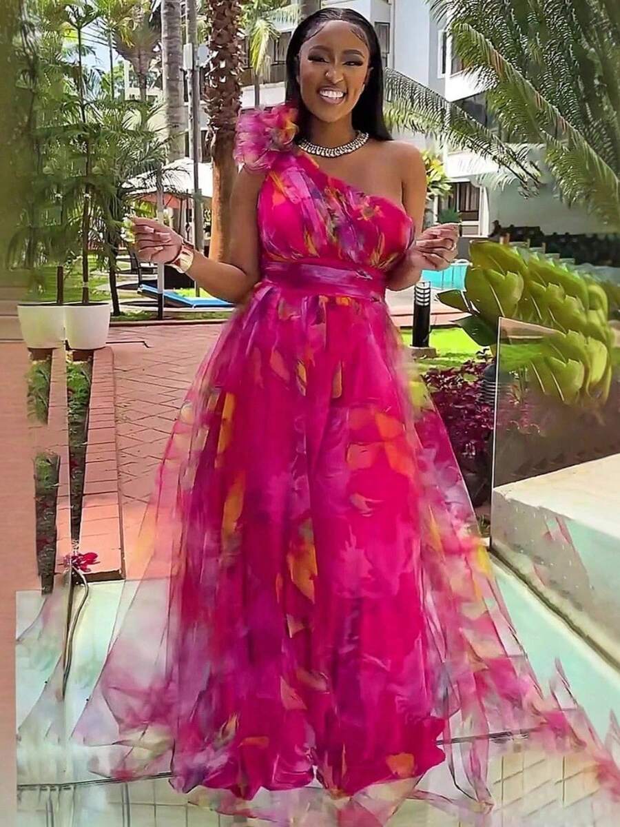 Summer New European And American Women's Clothing Fashion Printing V-Neck Sleeveless Light Luxury Heavy Industry Dress - Hồng - Xem 1