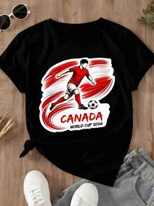 Canada World Cup 2026 Soccer Player Graphic T Shirt Black Red And White Print Sport Event Fan Apparel For Men Women Unisex Casual Wear - 黑色 - 查看 3