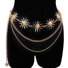 Waist Chain Belt Multi-Layer Gold Silver Sun Moon Chain Belt Women's Dress Body Belly Chain Metal Waist Chain - Sunflower - View 4