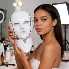 7-Color LED Necked Facial Mask LED Light Facial Mask Skin Beauty Instrument Face Lift Firming Massager - 美規A型插(110-127V) - 查看 2