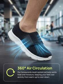 Giày thể thao nữ siêu nhẹ, thoáng khí, màu đen, chất liệu lưới, kiểu dáng casual, khóa dán dễ dàng tháo/mặc, giày đi bộ, phom rộng, giày mùa hè kiểu mẹ. - Đen và trắng - Xem 5