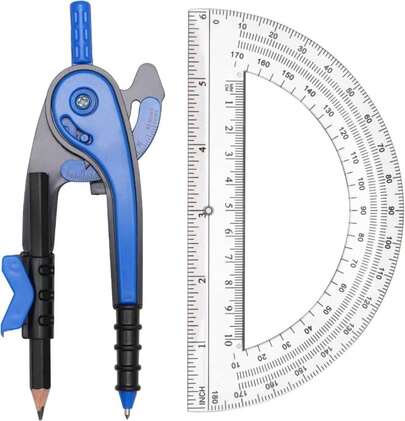 YOOUSOO Compass And Protractor Set, Student Geometry Math Set, Drawing Compass And 6 Inch Clear Swing Arm Protractors 180 Degree Math Protractor, Back To School Supplies