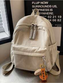 Women's Small Velvet Backpack, Stylish, Solid Color (Without Keychain) - Khaki - View 2
