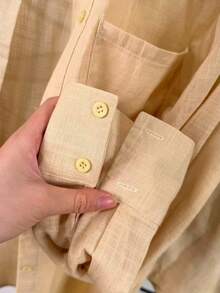 Linen Shirt And Shorts Set (2 Pieces) - Khaki With Pocket - View 4