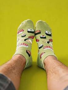 1 Pair Creative Sushi Food Print Ankle Socks, Funny Japanese Cuisine Pattern Boat Socks, Casual Fashion Unisex Socks - Multicolor - View 3