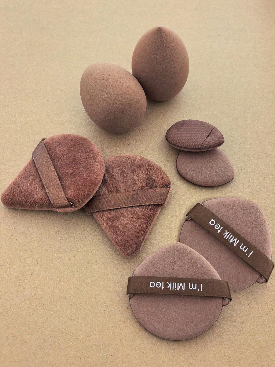 8pcs Makeup Sponge Set, Including: 2 Makeup Sponges + 2 Triangle Makeup Puffs + 2 Air Cushion Puffs + 2 Mini Air Cushion Puffs - Coffee Brown - View 1