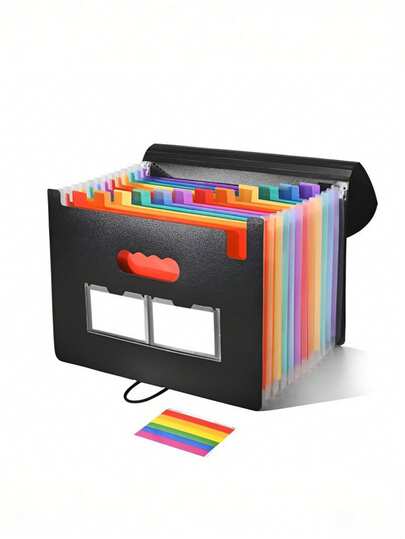 Rainbow Color Expandable File Folder, 3-Side Sealed A4 Document Bag With Hanging Strap And Flip Cover, PP Plastic Office File Storage Pouch For Holding Files, Bills And Receipts