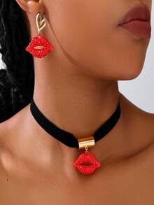 一对性感时尚的火红嘴唇合金耳环，精致独特的礼物，适合女性在情人节、母亲节、海滩度假和日常通勤时佩戴。 - 紅唇耳環 - 查看 3