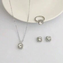 4件套优雅立方氧化锆首饰套装 | 女士奢华项链耳环戒指 | 完美日常穿搭礼物！情人节配饰 - 彩色 - 查看 4