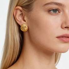 新款不锈钢贝壳耳钉一对，奢华优雅女士耳环 - 金色 - 查看 2