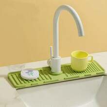 Silicone Sink Splash Guard, Featuring Inclined Water Flow Design, Large Anti-Slip Faucet Base Mat, Easy-To-Clean Drip Tray, Suitable For Kitchen Sink, Bathroom Vanity, Laundry Room, RV, Practical Household Essential And Bathroom Decor Accessory - Multicolor - View 4