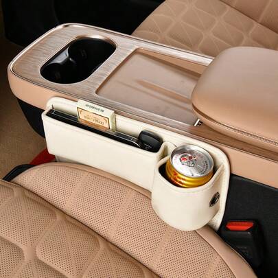 Car Seat Gap Filler Storage Box, Leather Cup Holder Crevice Bag With Cup Holder, Universal Car Gap Bag For Front Center Console Seat, Driver And Passenger