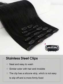 Tóc nối kẹp SUYYA 14 inch làm từ tóc thật Remy tự nhiên, màu đen tuyền, thẳng mượt, dành cho nữ. - S1 - Xem 4