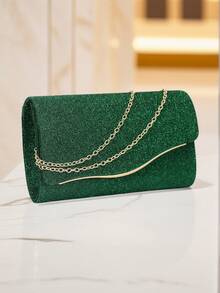 小号信封手拿包，经典时尚手提包，派对/晚宴包，配闪亮金属链条肩带 - 綠色 - 查看 6