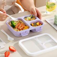1pc Bento Box With Lid, 3-Compartment Lunch Box, Reusable, Leak-Proof, Stackable, Suitable For Office, Travel, School, Food Storage Container - Multicolor - View 7