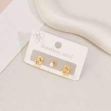 Fashionable Stainless Steel Earrings, Inlaid With Diamonds, Small Star-Shaped Stud Earrings With Punk-Style Pierced Ears. Feminine Starry Minimalist Jewelry. - ZH053 - View 6