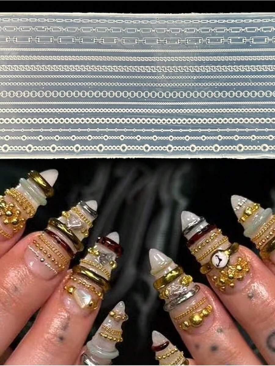 1个3D链条美甲模具，多款式硅胶美甲模具配件，DIY美甲足部护理用品 - 彩色 - 查看 1