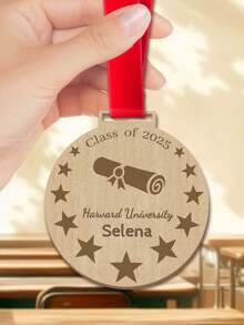 1pc Custom Text Graduation Wooden Medal – Personalized 3-Style Grad Keepsake With Custom Name & University Year | Red Ribbon Grad Medal | Ideal High School/College Graduation Gift | Graduation Ceremony Keepsake & Home Decor,Graduation Season Gifts - Multicolor - View 9