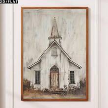 2D/FLAT 1PC Cartoon Retro Realistic Art Style Rural Church Oil Painting Canvas Wall Decor, Simple Style Home Print Poster Image Room Decor, Walking, Study Room, Bedroom Wall Decor, Autumn Decor(No Frame/Framed) - 111 - View 10