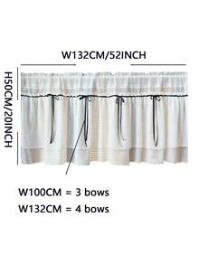 单幅法式优雅白色波点黑色蝴蝶结薄纱窗帘 - 半透明材质，带杆袋，易于打理，浪漫百搭，适用于厨房、客厅、咖啡厅 - 法式高级窗帘 - 白色 - 查看 3