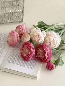 1/3/5pcs Velvet Lotus Peony Artificial Flowers, Bouquet With Leaves, Realistic Long Stems, Artificial Material That Will Never Wither, Suitable For Home Decoration, Room Decoration, Flower Arrangement, Outdoor Garden Decoration, Wedding Bouquet, Mother's Day And Valentine's Day Gifts. - Multicolor - View 7