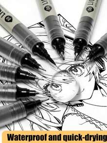 8 支装黑色细线液体绘图笔，适用于艺术、书法和插画。 - 細線液體畫筆套裝 - 查看 5