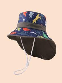 1pc Kids Printed Bucket Hat, Toddler UV Protection Wide Brim Outdoor Beach Hat, Boys Girls Summer Casual Daily Wear - 1PC Printing - View 11