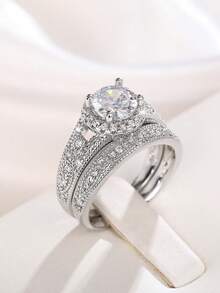 2pcs Cubic Zirconia Ring Set For Women, Suitable For Wedding, Engagement, Anniversary Party, Valentine's Day Gift - 1# - View 10