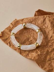 ORNAPEADIA 1条波西米亚风豹纹纯色树脂弹力手链，适合女性日常佩戴和聚会，可作礼物 - 圓形 - 查看 26