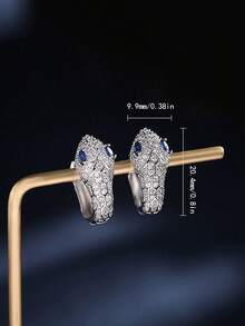 1 Pair Women's Luxury Snake-Shaped Earrings, Fully Inlaid With Cubic Zirconia And Blue Sapphire Eyes, Bold Exaggerated Jewelry Suitable For Party/Nightclub/Wedding - Silver - View 5