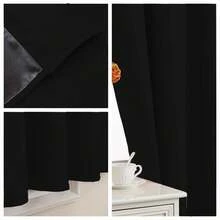 2pcs Black Out Curtain Panels, Rod Pocket Top, Lightweight, Black Lining, Polyester Material, Suitable For All Seasons, Washable, Applicable For Kitchen, Bedroom, Cafe, Office, Darkening Room, Summer Shading - Black - View 7