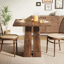 Tribesigns Wooden Square Dining Table 4 Sets, 31.5" Farmhouse Kitchen Table With Heavy-Duty Pedestal Base, Dinner Furniture For Dining Room, Living Room, Kitchen (1, Rustic Brown) - Nâu mộc mạc - Xem 10