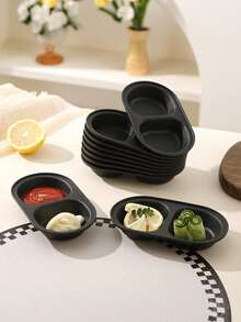 Bộ 2/4/8 bát đựng gia vị chia ngăn màu đen, đĩa khai vị hình bầu dục chia ngăn, có thể tái sử dụng, an toàn với máy rửa chén, thích hợp đựng nước tương, gia vị, đồ ăn nhẹ, dùng trong tiệc tùng, nhà bếp, sushi, món tráng miệng, đồ nướng BBQ. - Nhiều màu - Xem 4