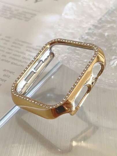 1 chiếc ốp lưng bảo vệ lấp lánh, trang trí đá rhinestone vàng, thời trang, dễ thương, khoét rỗng, tương thích với Apple Watch 38/40/41/42/44/45mm, tương thích với Apple Watch Series Ultra/SE/10/9/8/7/6/5/4/3/2/1, phụ kiện ốp lưng đồng hồ thông minh.