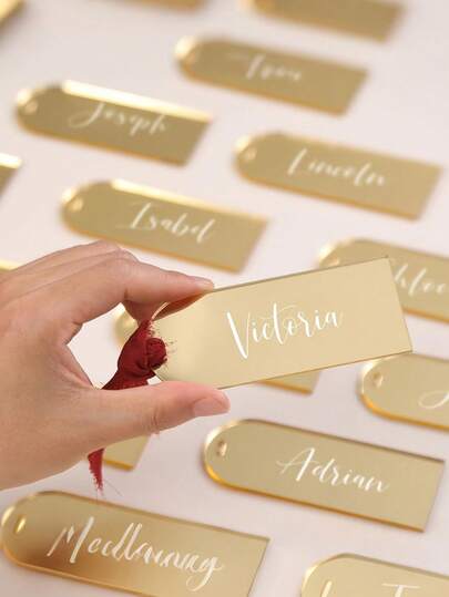 8pcs Gold Acrylic Mirror Desk Plates, DIY Blank Hanging Tags, Table Number Plates, Suitable For Wedding Table Decor, Birthday, Centerpiece, Party, Anniversary, Events