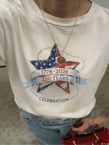 2026 USA 250th Independence Anniversary Women's Standard Star Pattern T-Shirt, 1776-2026 Celebration Edition - Apricot - View 1