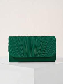 Noctella Minimalist And Sleek Dark Green Clutch With Fan-Shaped Pleated Accents, Featuring Clean Lines, A Refined Fan Pleated Texture And Timeless Envelope Silhouette. It Is The Best Gift For Women - Dark Green - View 2