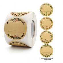 Kraft Paper Stickers, Round Floral Wreath Pattern Stickers, Canned Label, Food Storage Label, Gift Bag Sealing Stickers - Multicolor - View 9