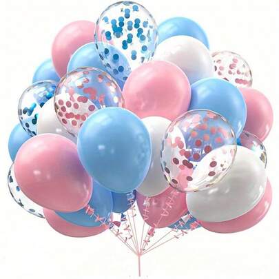 Bộ 46 quả bóng bay màu hồng, xanh dương và trắng, bao gồm bóng bay màu pastel 10 inch và bóng bay cao su lấp lánh màu vàng & xanh dương 12 inch, thích hợp cho sinh nhật, đám cưới hoặc tiệc tiết lộ giới tính.