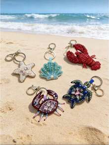Dije de bolso con forma de estrella de mar, concha, tortuga marina, concha de langosta, accesorio de moda y lindo, totalmente decorado con rhinestones, accesorio para bolso/coche, adecuado para mujeres, con cuentas, incrustado con rhinestones, joyería de arte de uñas hecha a mano - Multicolor - Ver 1