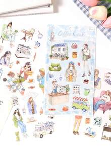 1 Sheet Funny Time Collection Series Character Pattern Stickers, Scrapbooking Material DIY Stickers For Children Funny Stickers Kindle Scrapbook Supplies Laptop Sticker - Multicolor - View 2