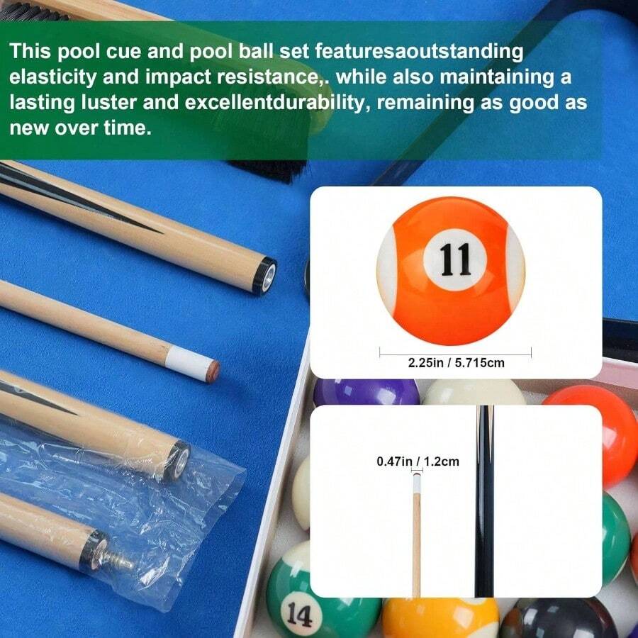 Pool Balls Set, Pool Table Accessories Kit, Complete Billiard Game Kit, Including Billiards, Cues, Chalk, Pool Table Kit - Green - View 1