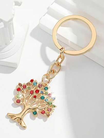 [Tree Of Life Keychain] Fashionable European And American Style Exquisite Hollowed-Out Tree Of Life And Money Tree Shaped Keychain Pendant - 1pc - Suitable For Women's Car Keys, Bag Charms, And Decorations