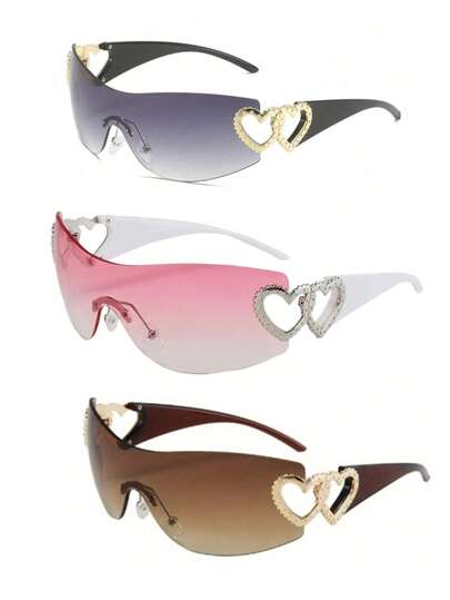 1 Cặp kính râm thể thao gọng lớn hình trái tim nhiều màu sắc kiểu Y2K dành cho nữ, phong cách Bohemian, thích hợp cho các bữa tiệc, dã ngoại, bãi biển mùa hè, quà tặng ngày Valentine, các buổi tụ họp và các dịp khác.