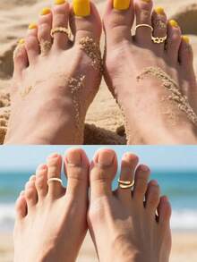 12件套波西米亚风18K镀金多款立方氧化锆可调节脚趾戒指套装，适合女性夏季海滩及日常佩戴 - 銀色 - 查看 4