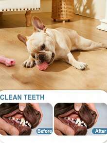3pcs Dog Chew Toys Set, Soft Rubber Dental Care Interactive Toys For Small Dogs, Durable Rope, Knot, Bone Ball Puppy Teething Toys - Pink - View 5