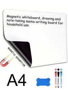 A4/A3 Magnetic Whiteboard, Easy To Clean, Attachable To Refrigerator, Comes With 3 Whiteboard Markers And 1 Magnetic Eraser, Suitable For Home, Kitchen, Office Memo, Notes, Checklists And Menus, Ideal For Family Planning, To-Do Lists, Shopping Lists And Christmas - Multicolor - View 13