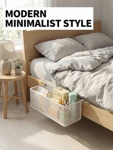 多功能悬挂式收纳篮，耐用网状结构，透气性好，金属材质，男女宿舍或双层床适用，深款收纳篮可放置水瓶、文具、小型电子产品等，床头收纳篮，宿舍必备收纳容器 - 多色 - 查看 2