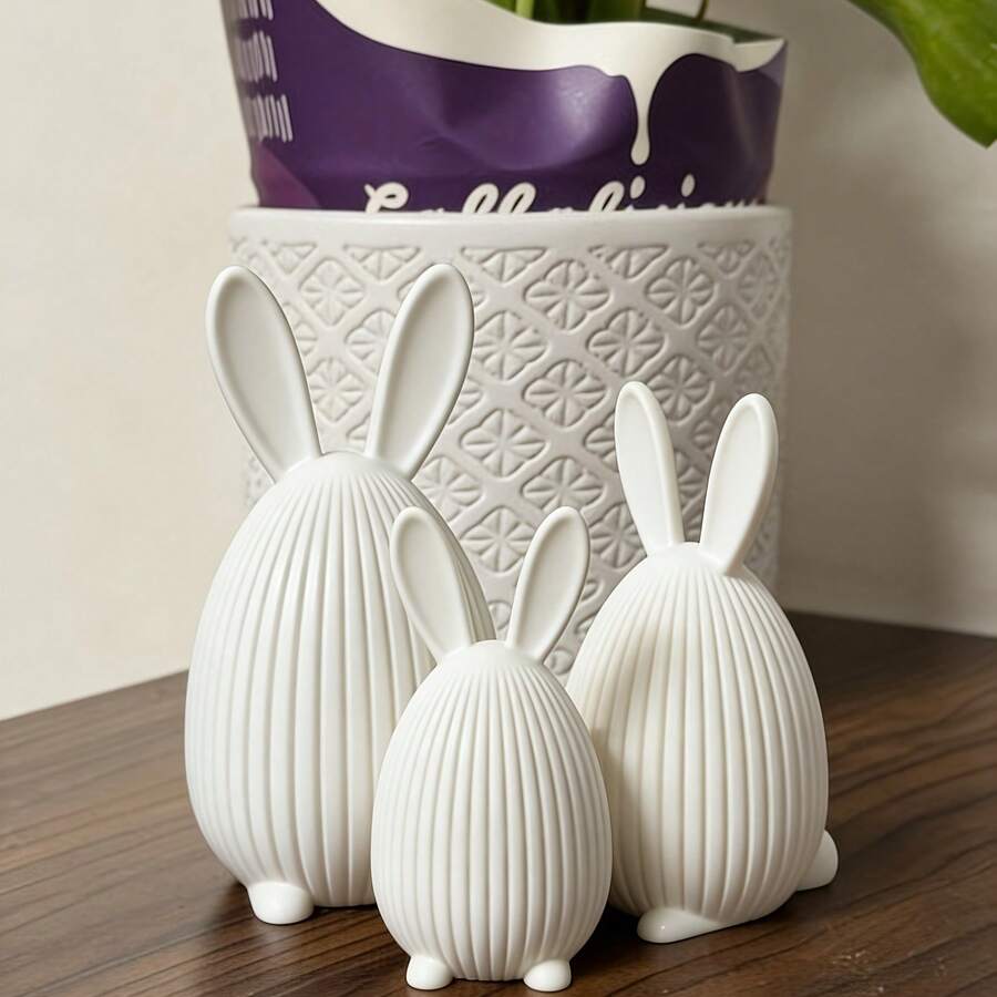 1pc Easter Bunny Egg Decoration, Cute Plastic Spring Ornament With Eggshell, Suitable For Home Table Centerpiece, Easter Basket Gift, Adult Collectible Statue, Mon Minimalist Aesthetic Decor, High-Quality Durable Material, Indoor Styling Decoration - Rabbit - View 1